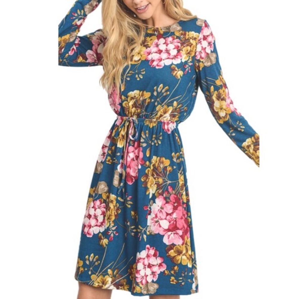 SOLD! 🆕 Teal Floral Print Midi Dress